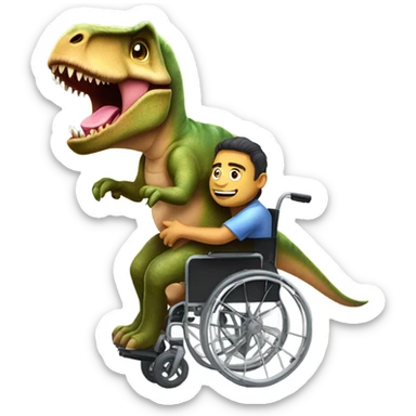 T Rex giving a human a piggy back in a wheelchair sticker