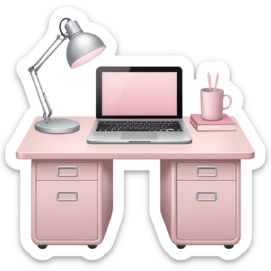 Pale Pink  Big office Workstation desk-Light Pale Pink book-Light Pale Pink wide desk lamp-Light Pale Pink one lap top sticker