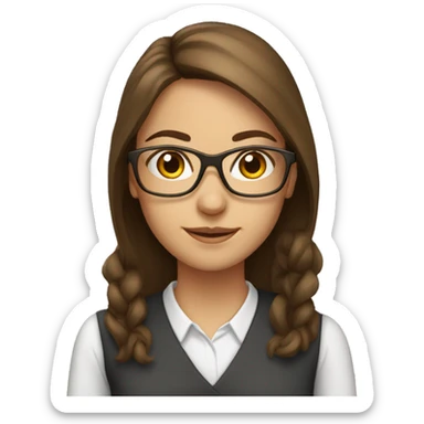 teacher glasses female brown long hair sticker