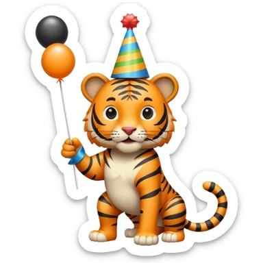 Party Tiger with a party hat and a party popper full body sticker