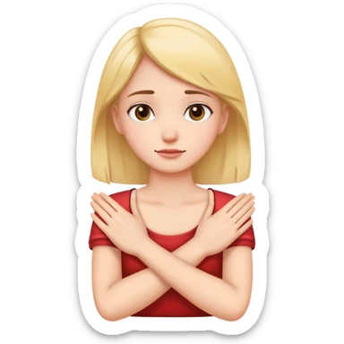 Girl holding her neck with her hands crossed sticker