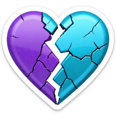 glitter cian and purple broken heart sticker