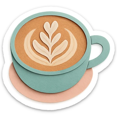 latte art in a cup with latte art shaped like a rosette, soft pastel colors sticker