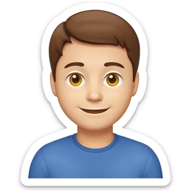 friendly male emoji character named Michael, classic emoji style, warm smile, short brown hair sticker
