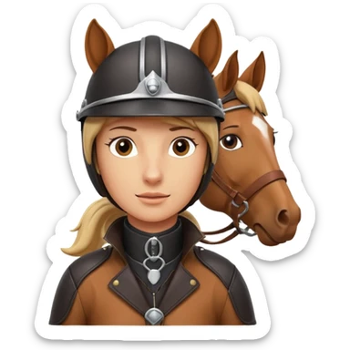 horse rider portrait, head and shoulders only, wearing riding helmet, leather jacket collar, confident expression, subtle horse tack strap visible, 3D cartoon, mobile game icon style, clean background, no text, no watermark
 sticker