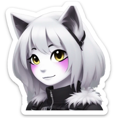 Gorgeous furry dark punk techwear anime style anthro black cat fursona with blushing face aesthetic and pretty edgy black with collar and harness trending style sticker