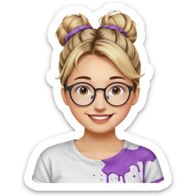 Artist Woman – messy bun, round glasses, paint stains on shirt.














































 sticker