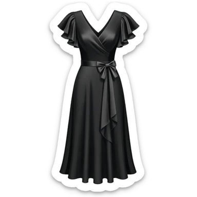 black v-neck party dress, isolated hanging, mid-length with flutter sleeves sticker
