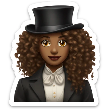Brown Girl with long curly hair top hat circus sticker