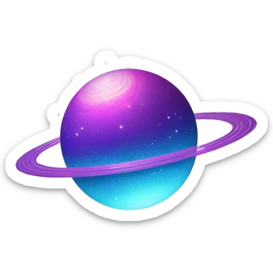 sparkly glittery blue purple and pink glitter planet with white saturn ring sticker