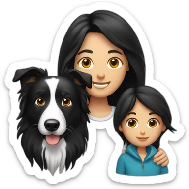 Family, man, long black hair woman and border collie sticker