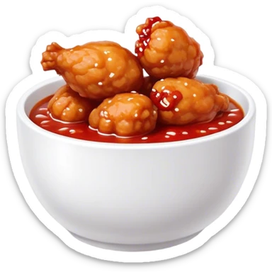 Korean Fried Chicken Cinematic Realistic Korean Fried Chicken Dish Emoji, depicted as bite-sized chicken chunks generously coated in a glossy, spicy sauce, in a bowl. sticker