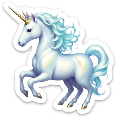 Cinematic Noble White Unicorn Portrait Emoji, Poised and regal, with a slender, ethereal form draped in a pristine white color, a flowing mane and tail, and a glistening, spiraled horn that radiates pure light, Simplified yet sharp and sophisticated features, highly detailed, glowing with a soft, iridescent luminescence, high shine, intelligent and transcendent, stylized with an air of mythical enchantment, focused and serene, soft glowing outline, capturing the essence of a watchful and confident white unicorn that appears ready to prance out of the screen with magical grace! sticker