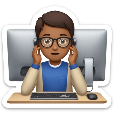 young programmer working at the computer, surprised sticker