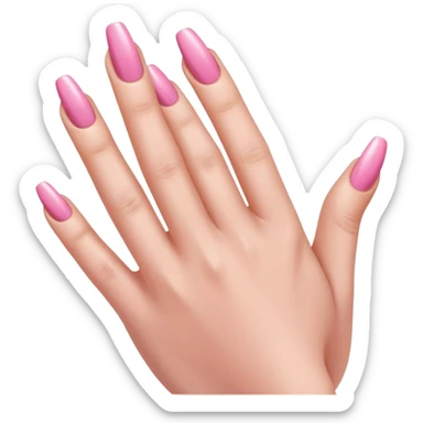  pink close-up of a hand with beautifully manicured nails, glossy pink nail polish, elegant nail shape, soft lighting and shadows, realistic style, sticker