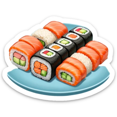 Sushi rolls rice outside restaurant plate sticker