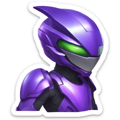 a shiny purple-green-redGenesect-Raptor-Fakémon—hybrid with a futuristic visor-helmet full body sticker