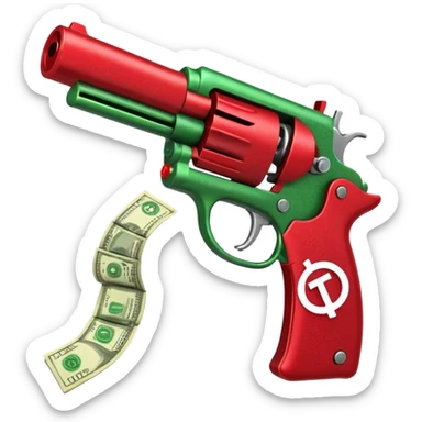 Dollars are pouring out of a red TikTok money-spinning gun sticker