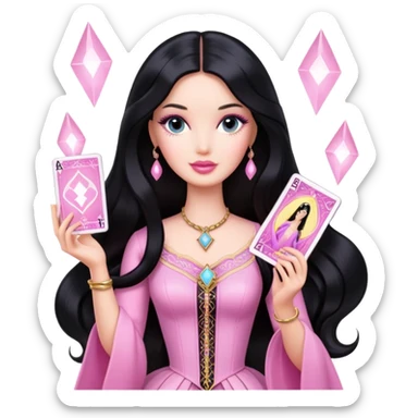 long black hair barbie with light pink tarot cards sticker