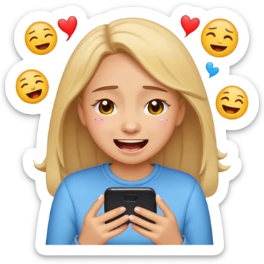 Girl crying laughing at a funny video on her phone. More emoji style. Less realistic sticker