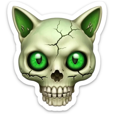 Zombie cat skull with green eyes sticker