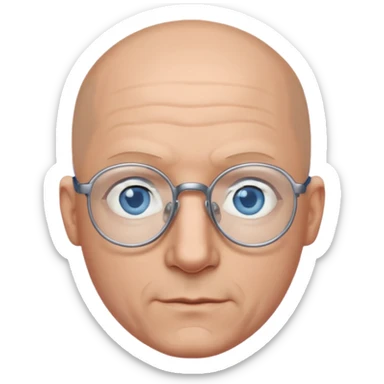 I want a twitch emoji style of a bald man with glasses and blue and gray eyes sticker
