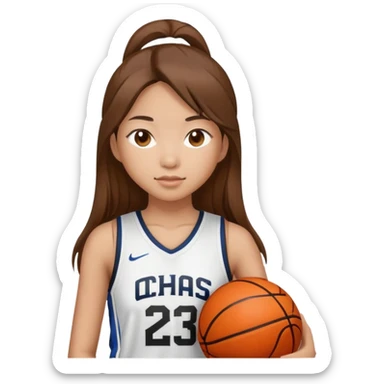 Asian Girl with brown long hair in a basketball suit sticker