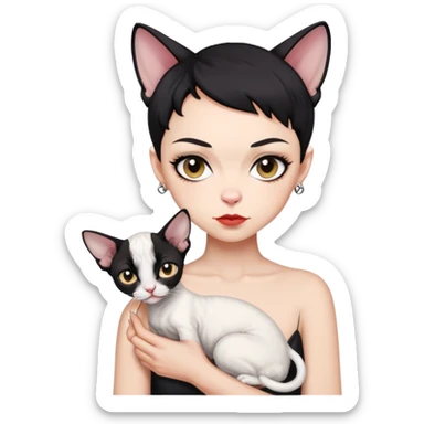 Short black hair bad girl holding a white Devon Rex sticker