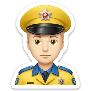 Russian police officer with yellow hat and yellow uniform instead of traditional blue sticker
