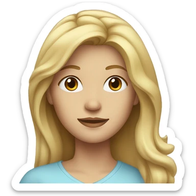 a blonde woman with long hair and a light blue shirt sticker