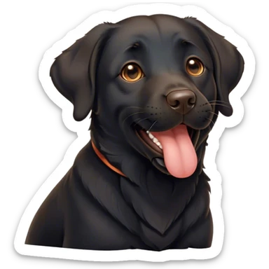 Cinematic Cute Yawning Black Labrador Portrait Emoji, Head tilted slightly with a dramatic, wide-open yawn, showcasing a smooth black Fur with a velvety texture, floppy ears slightly drooping, round brown eyes barely open in drowsy contentment, Simplified yet irresistibly adorable features, highly detailed, glowing with a soft, cozy glow, high shine, relaxed yet expressive, stylized with a touch of whimsy, bright and endearing, soft glowing outline, capturing the essence of a sleepy yet affectionate companion, so drowsy it feels like it could stretch out of the screen and curl up for a nap! sticker