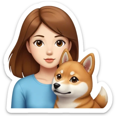 girl brown hair with is Shiba Inu sticker