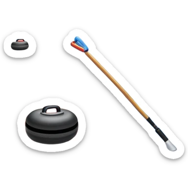 please, An icon featuring the curling rink, with its distinctive circles, and a vibrant crowd in the stands. Snowflakes fall outside the arena, and bright lights illuminate the ice. a curling stone sliding across the ice, with a broom nearby. Transparent background. sticker