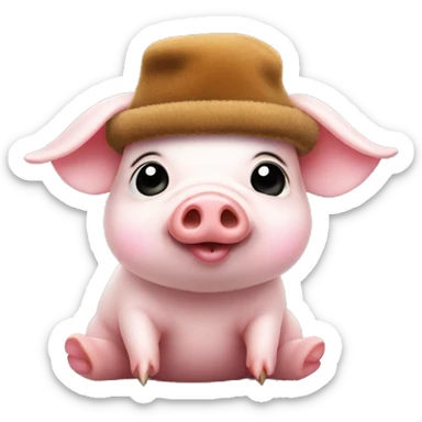 Tiny micro-pig wearing a fur hat and blowing a kiss  sticker