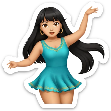 Latina girl with bangs black long hair plus size dancing sticker