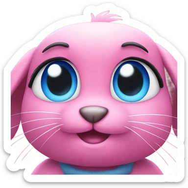 Big pink bunny with big blue eyelashes eyes wearing rainbows sticker