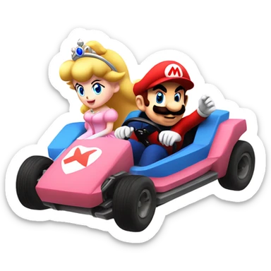 Princess Peach and Mario driving karts sticker
