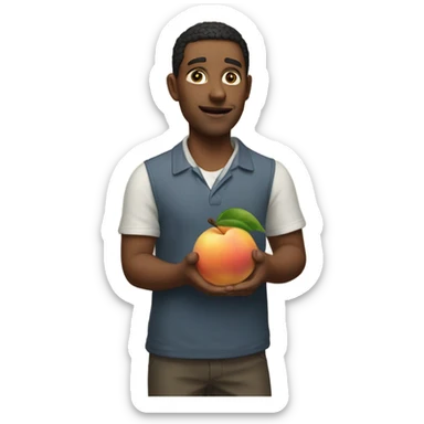 neal holding a peach sticker