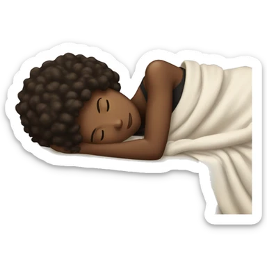 Black girl with 4c hair sleeping in her bed with a big blanket sideways with a Bible sticker
