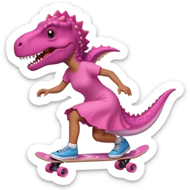 Dinosaur on a skateboard pink dress for girls in pink  sticker