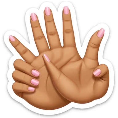 A hand holding index and middle and pinky finger up and ring finger down sticker