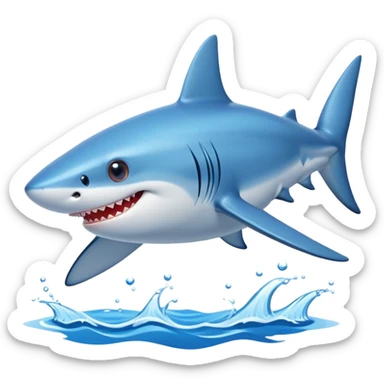Create a high-resolution 3D cartoon-style image of a happy, playful blue shark with big eyes and a wide smile. The shark should have a shiny, smooth texture, expressive features, and be slightly jumping out of the water in a fun pose. Use a bright and colorful background to give it a cheerful, ocean-themed vibe. sticker