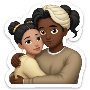 Black man cuddle white Woman black Hair bun  sticker