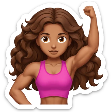 brown girl with wavy brown hair with muscles sticker