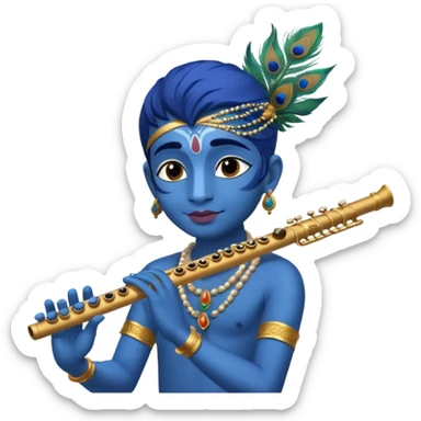 Krishna playing flute blue skin peacock feather sticker