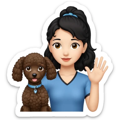 Ponytail black hair girl with brown Poodle say goodbye  sticker