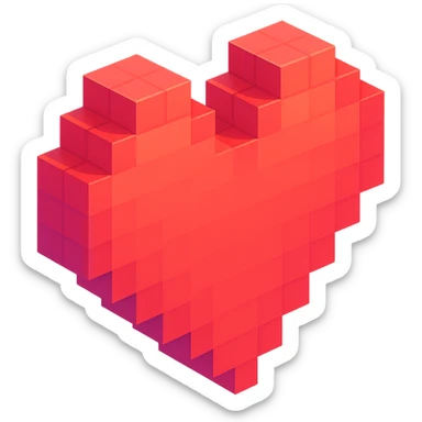 heart, voxel style, simple, blocky, colorful sticker