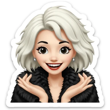 Cruella hair color split in the middle, crying of laughter sticker