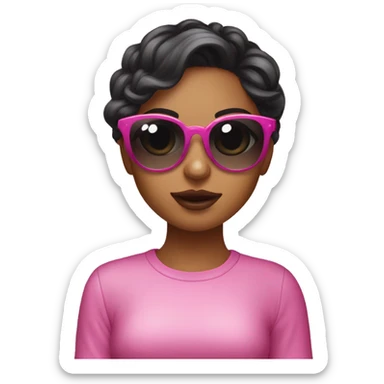 Chica con gafas con cabello oscuro con un esmalte de uñas rosa  sticker