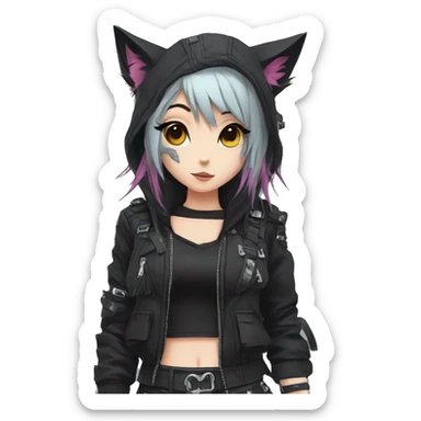 Edgy Cartoon Anime Punk Techwear Catgirl sticker